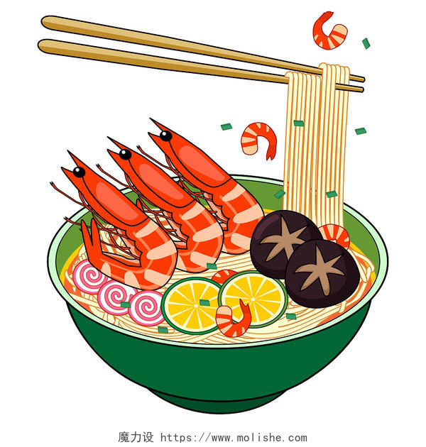 美味海鲜面卡通手绘海鲜元素海鲜面PNG素材海鲜插画